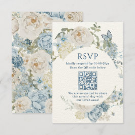 Tarjeta De Confirmación De Asistencia Romántico Dusty Blue Watercolor Floral Wedding RSV
