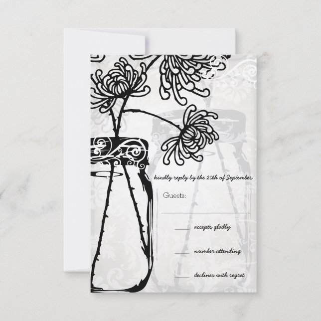 Tarjeta De Confirmación De Asistencia Romántico Mason Jar Shadows Damask Wedding (Anverso)