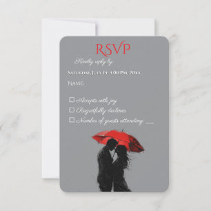 Tarjeta De Confirmación De Asistencia Romántico parisino Red Umbrella Love Silhouette
