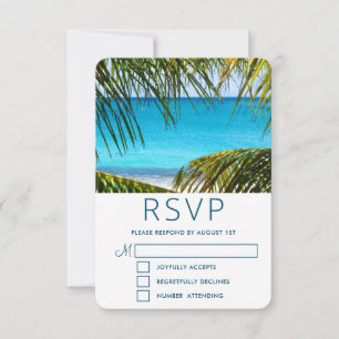 Tarjeta De Confirmación De Asistencia Romántico Turquesa Tropical Beach Wedding