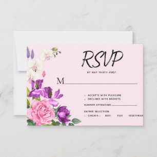Tarjeta De Confirmación De Asistencia Romántico Violeta Rosa Negrita Flor Bouquet