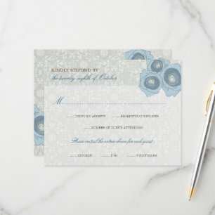 Tarjeta De Confirmación De Asistencia Románticos Rosas azules Damask Lace Elegant Weddin