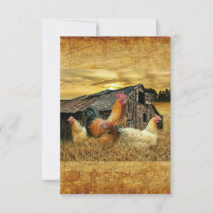 Tarjeta De Confirmación De Asistencia Rooster Vintage Hens Rustic Barn Coop