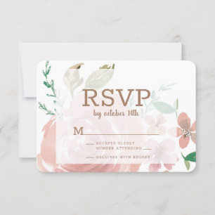 Tarjeta De Confirmación De Asistencia Rosa Atractiva Vintage Polvo Rosa Floral Acuarela