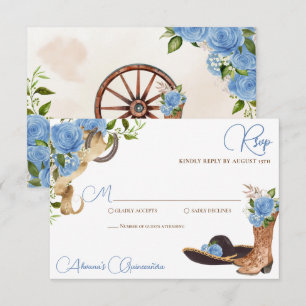 Tarjeta De Confirmación De Asistencia Rosa azul cielo Charro Western Quinceanera
