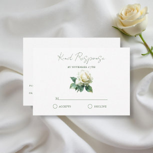 Tarjeta De Confirmación De Asistencia Rosa Blanca Acuarela Elegante Boda Botánica