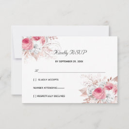 Tarjeta De Confirmación De Asistencia Rosa Blanca Oro Rosa Floral Formal Elegante Boda