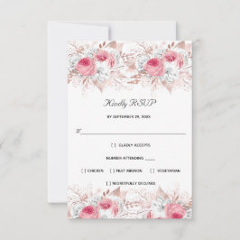 Tarjeta De Confirmación De Asistencia Rosa Blanca Oro Rosa Floral Formal Elegante Boda