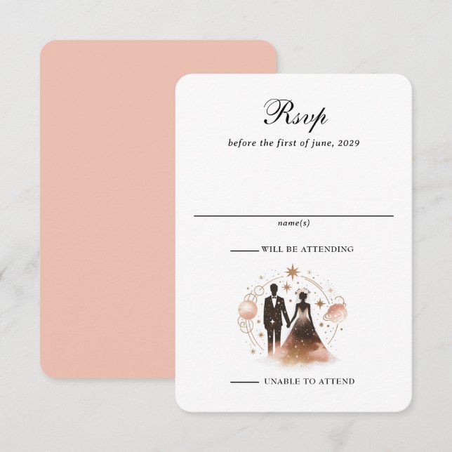 Tarjeta De Confirmación De Asistencia Rosa Boda celeste (Anverso / Reverso)