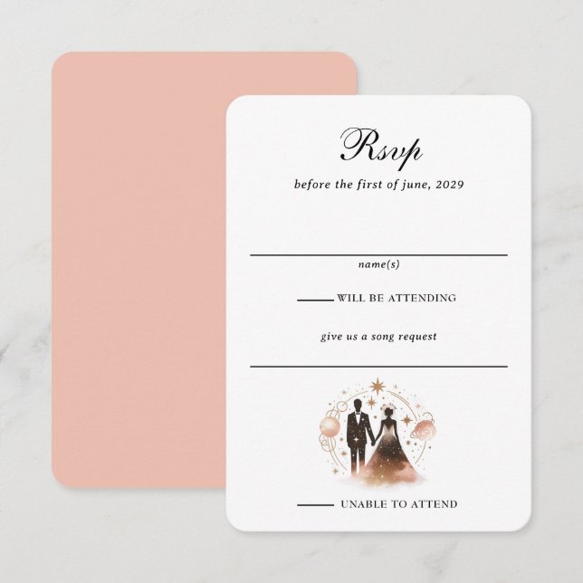 Tarjeta De Confirmación De Asistencia Rosa Boda celeste (Anverso / Reverso)