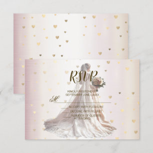 Tarjeta De Confirmación De Asistencia Rosa Boda de Invierno Novia Corazones brillantes d