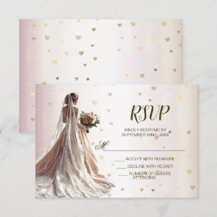 Tarjeta De Confirmación De Asistencia Rosa Boda de Invierno Novia Corazones brillantes d