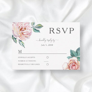 Tarjeta De Confirmación De Asistencia Rosa con polvo floral Rubor Peonies rosados Weddin