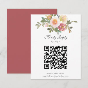 Tarjeta De Confirmación De Asistencia Rosa de Boda elegante código QR floral en línea
