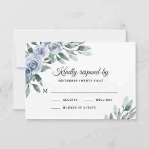 Tarjeta De Confirmación De Asistencia Rosa de Boho Floral Elegante Azul Dusty Boda Rústi