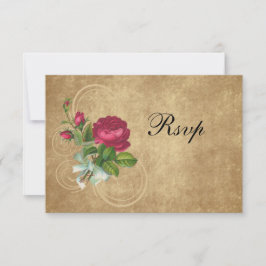 Tarjeta De Confirmación De Asistencia Rosa de época elegante, magenta/marrón