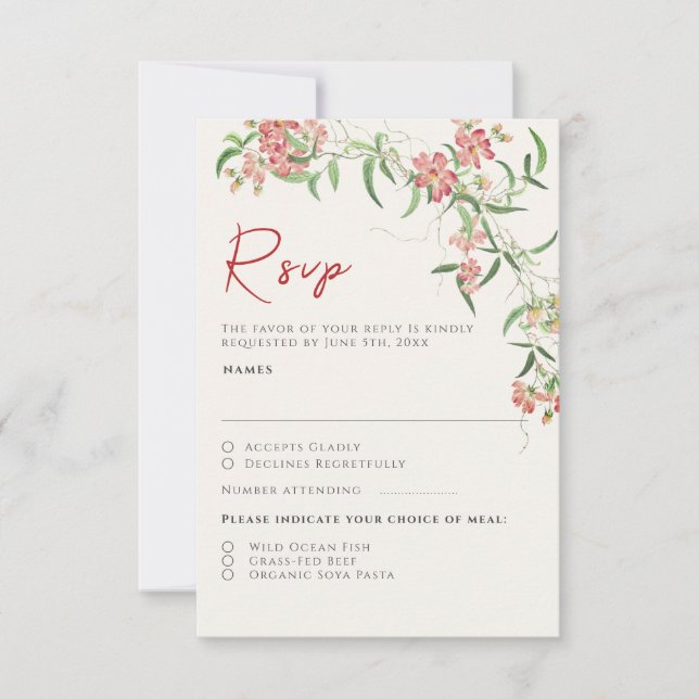 Tarjeta De Confirmación De Asistencia Rosa de flores silvestres rosadas Boda Spring Garl (Anverso)