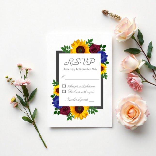 Tarjeta De Confirmación De Asistencia Rosa de girasol Boda floral (Subido por el creador)