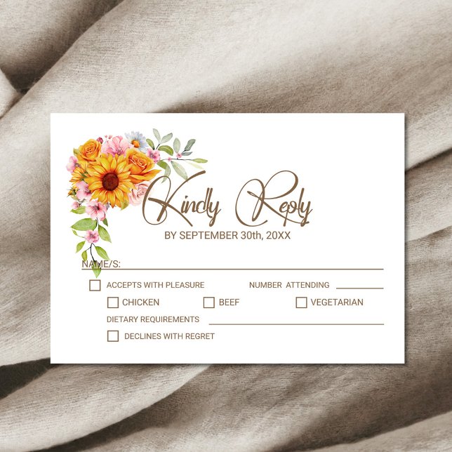 Tarjeta De Confirmación De Asistencia Rosa de girasol Boda floral (Subido por el creador)