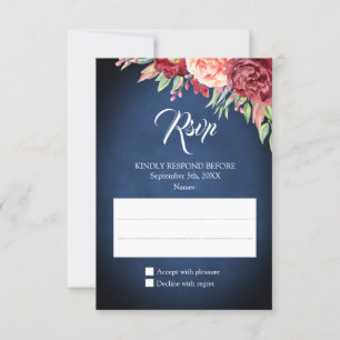 Tarjeta De Confirmación De Asistencia Rosa de la Marina Floral de Borgoña Boda de Chalkb