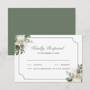 Tarjeta De Confirmación De Asistencia Rosa de Marfil Verde Salvia Floral Boda