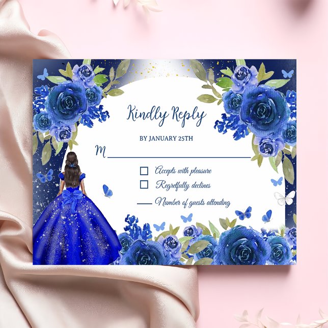 Tarjeta De Confirmación De Asistencia Rosa de Plata Azul Quinceanera Cumpleaños (Subido por el creador)