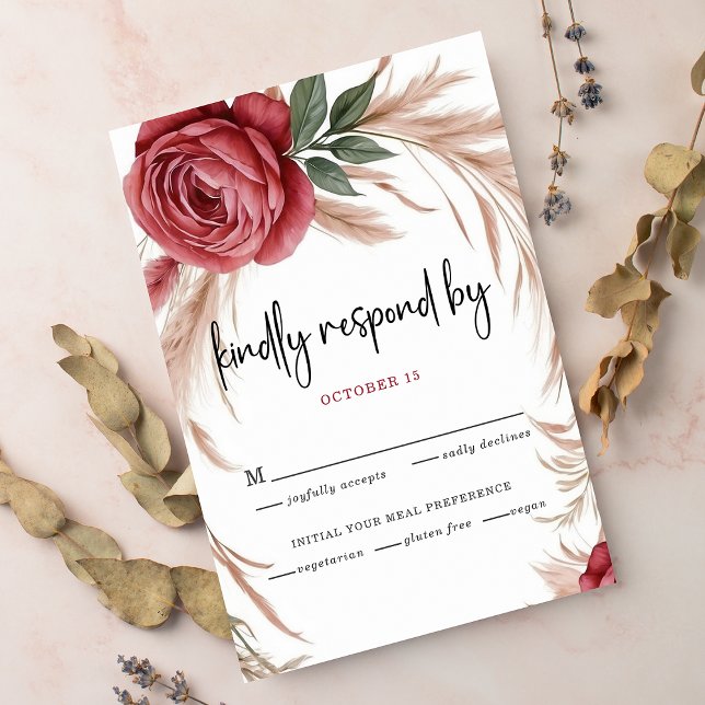 Tarjeta De Confirmación De Asistencia Rosa de Rubor Pampas Boda Floral (Subido por el creador)