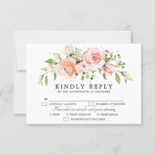Tarjeta De Confirmación De Asistencia Rosa de Rubor rosa Pastel Boda Botánico Floral