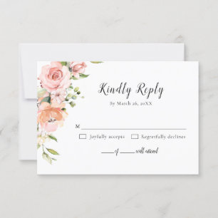 Tarjeta De Confirmación De Asistencia Rosa de Rubor rosa Pastel Boda Botánico Floral