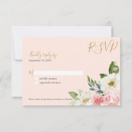Tarjeta De Confirmación De Asistencia Rosa de rubor Rubor Boda Floral Blanco de la Marin