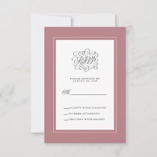 Tarjeta De Confirmación De Asistencia Rosa Dusty Elegant Wedding Calligraphy Enclosure