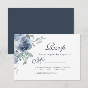 Tarjeta De Confirmación De Asistencia Rosa Floral Dark Blue Ivory Boda