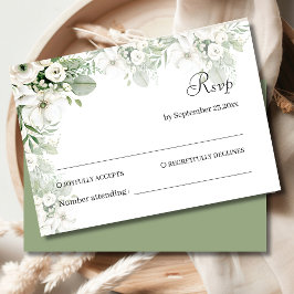 Tarjeta De Confirmación De Asistencia Rosa floral verde turbio boda acuarela