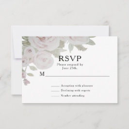 Tarjeta De Confirmación De Asistencia Rosa gris rosado, Boda acuarela floral