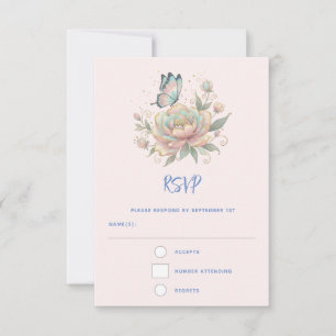 Tarjeta De Confirmación De Asistencia Rosa mágica y colores pastel de mariposa