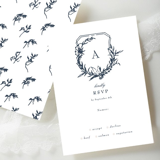 Tarjeta De Confirmación De Asistencia Rosa marrón azul marrón escudo de monograma floral (Subido por el creador)