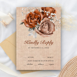 Tarjeta De Confirmación De Asistencia Rosa Naranja Quemada de Arpillera Rústica Boda Ter