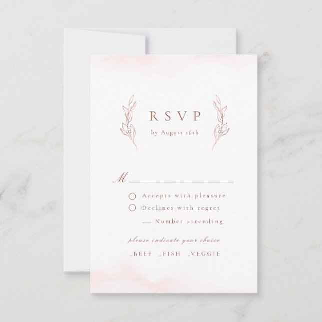 Tarjeta De Confirmación De Asistencia Rosa oro simple elegancia boda botánico (Anverso)