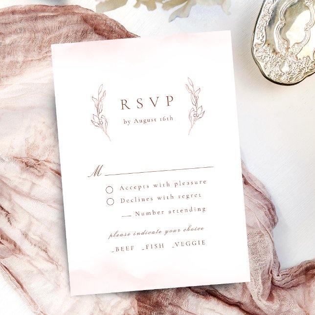 Tarjeta De Confirmación De Asistencia Rosa oro simple elegancia boda botánico (Rose gold simple elegance botanical wedding RSVP card)