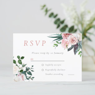 Tarjeta De Confirmación De Asistencia Rosa polvoriento Boda Rubor Floral rosa