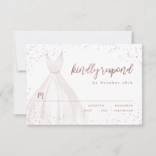 Tarjeta De Confirmación De Asistencia Rosa Purpurina de oro elegante vestido de aguja RS