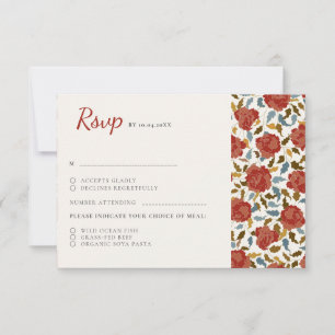 Tarjeta De Confirmación De Asistencia Rosa Roja Dorada Elegante Polvorienta Flor de Boda