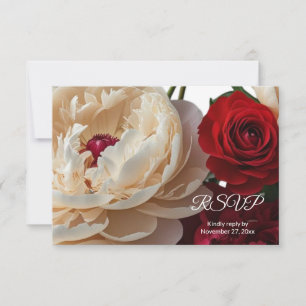 Tarjeta De Confirmación De Asistencia Rosa Roja Elegante y Peonia Crema