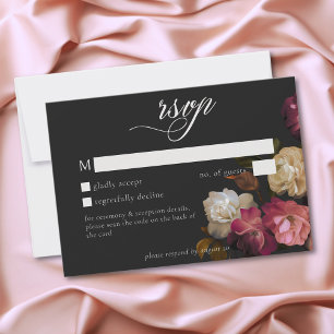 Tarjeta De Confirmación De Asistencia Rosa Romántica Rosa Burgundy Boda Negra QR