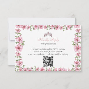 Tarjeta De Confirmación De Asistencia Rosa Rosado Plata Mis Quince Floral Quinceañera