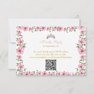 Tarjeta De Confirmación De Asistencia Rosa Rubor Oro Mis Quince Floral Quinceañera