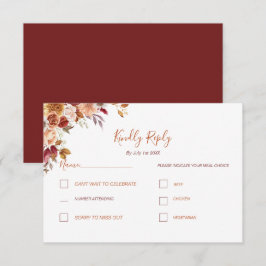 Tarjeta De Confirmación De Asistencia Rosa Rústica y Crisantemo Boda de Otoño
