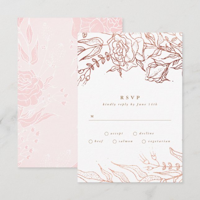 Tarjeta De Confirmación De Asistencia Rosa simple Copper Boda floral elegante (Anverso / Reverso)