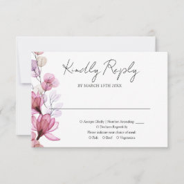 Tarjeta De Confirmación De Asistencia Rosa turbio Boda de monograma floral transparente