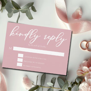 Tarjeta De Confirmación De Asistencia Rosa turbio Boda de tipografía femenina rosa